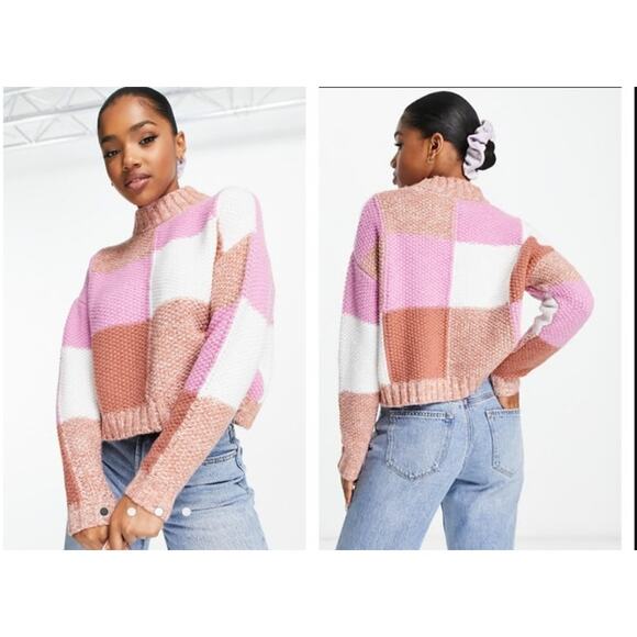 Cotton On Sweaters - COTTON ON OVERSIZED CHECKERBOARD SWEATER IN MULTI SIZE MEDIUM
